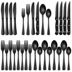 24-delige Bestekset voor Vier Personen met Steakmessen - Modern Zwart Bestek Set